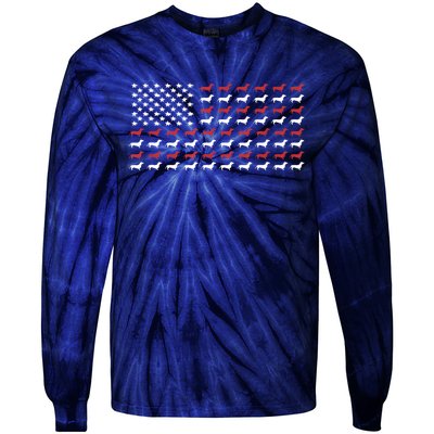 American Flag Dachshund Patriotic Gift Funny Dachshund Doxie Lover Gift Tie-Dye Long Sleeve Shirt