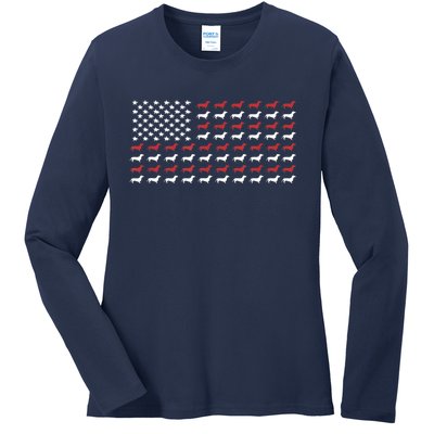 American Flag Dachshund Patriotic Gift Funny Dachshund Doxie Lover Gift Ladies Long Sleeve Shirt