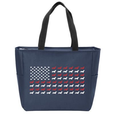 American Flag Dachshund Patriotic Gift Funny Dachshund Doxie Lover Gift Zip Tote Bag