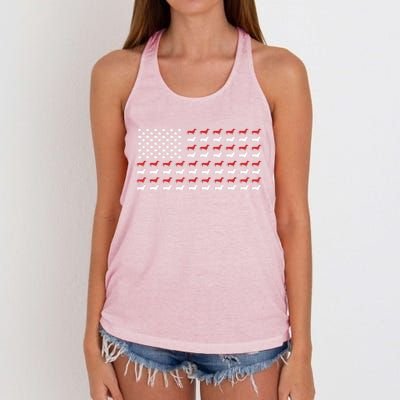 American Flag Dachshund Patriotic Gift Funny Dachshund Doxie Lover Gift Women's Knotted Racerback Tank