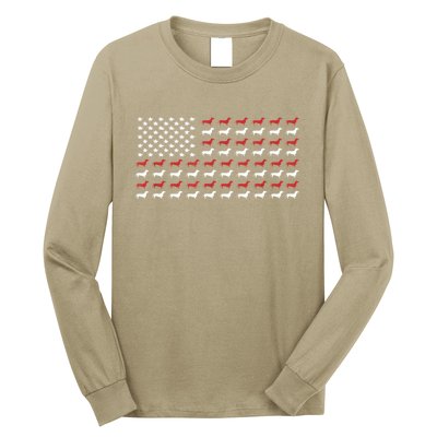 American Flag Dachshund Patriotic Gift Funny Dachshund Doxie Lover Gift Long Sleeve Shirt