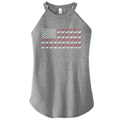 American Flag Dachshund Patriotic Gift Funny Dachshund Doxie Lover Gift Women's Perfect Tri Rocker Tank