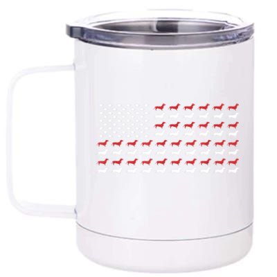 American Flag Dachshund Patriotic Gift Funny Dachshund Doxie Lover Gift 12 oz Stainless Steel Tumbler Cup