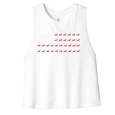 American Flag Dachshund Patriotic Gift Funny Dachshund Doxie Lover Gift Women's Racerback Cropped Tank