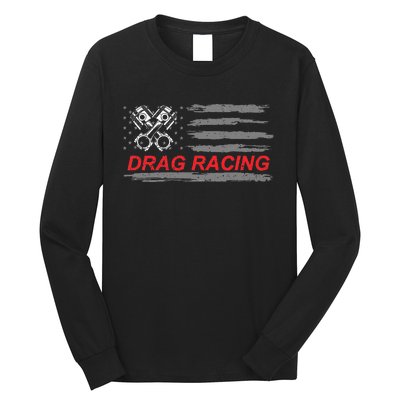 American Flag Drag Racing Car Lover Gift Idea Mm Long Sleeve Shirt