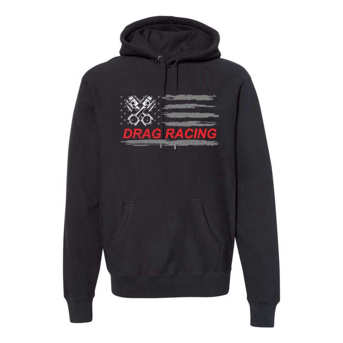 American Flag Drag Racing Car Lover Gift Idea Mm Premium Hoodie