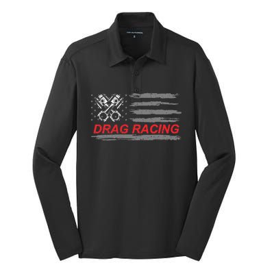 American Flag Drag Racing Car Lover Gift Idea Mm Silk Touch Performance Long Sleeve Polo