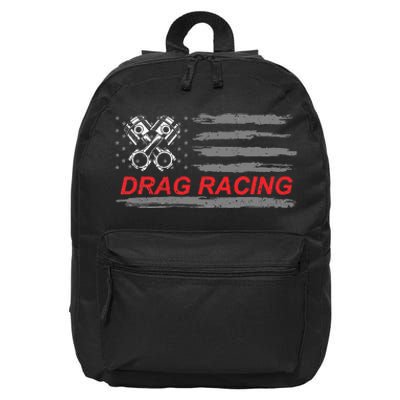 American Flag Drag Racing Car Lover Gift Idea Mm 16 in Basic Backpack