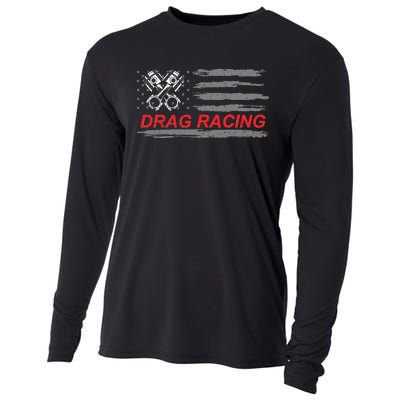 American Flag Drag Racing Car Lover Gift Idea Mm Cooling Performance Long Sleeve Crew