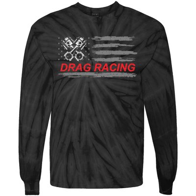 American Flag Drag Racing Car Lover Gift Idea Mm Tie-Dye Long Sleeve Shirt