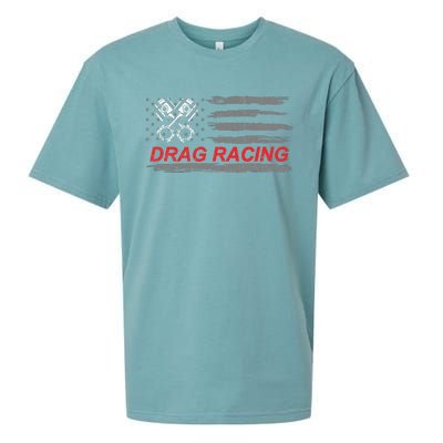 American Flag Drag Racing Car Lover Gift Idea Mm Sueded Cloud Jersey T-Shirt