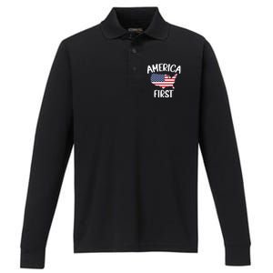 America First Donald Trump Gift 2024 Election Gift Performance Long Sleeve Polo