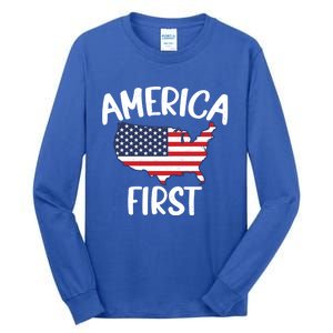 America First Donald Trump Gift 2024 Election Gift Tall Long Sleeve T-Shirt