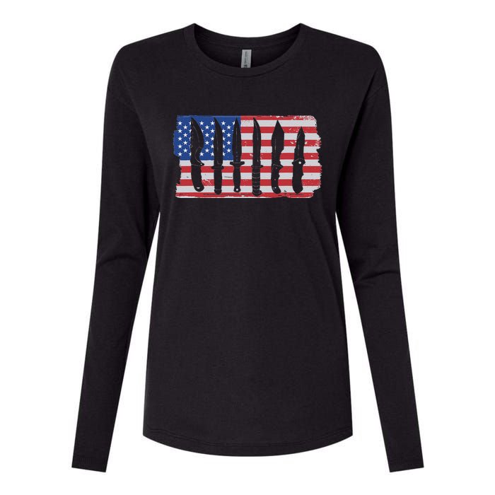 American Flag Different Kinds Of Knife Knife Collector Womens Cotton Relaxed Long Sleeve T-Shirt