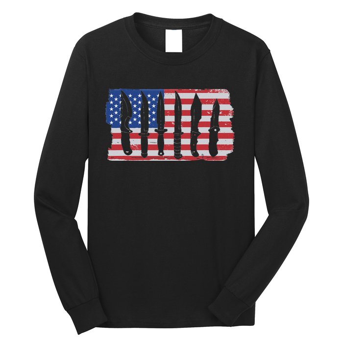 American Flag Different Kinds Of Knife Knife Collector Long Sleeve Shirt