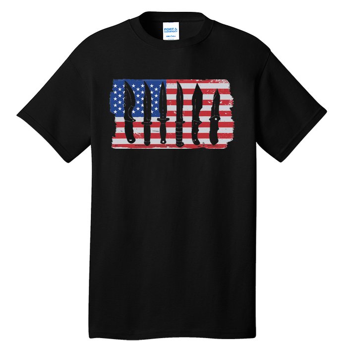 American Flag Different Kinds Of Knife Knife Collector Tall T-Shirt