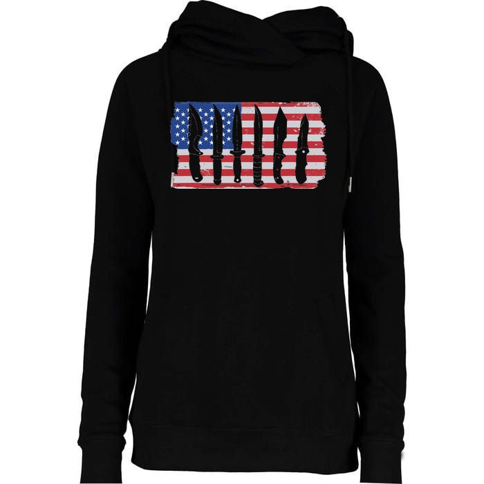 American Flag Different Kinds Of Knife Knife Collector Womens Funnel Neck Pullover Hood