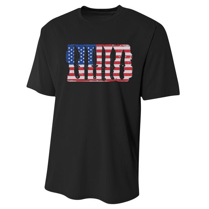 American Flag Different Kinds Of Knife Knife Collector Performance Sprint T-Shirt