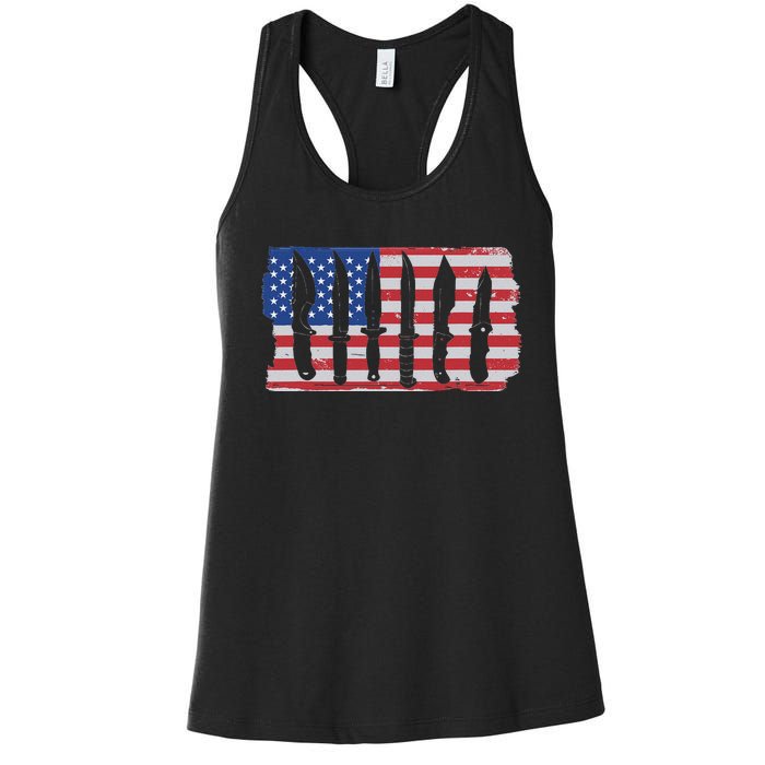 American Flag Different Kinds Of Knife Knife Collector Women's Racerback Tank