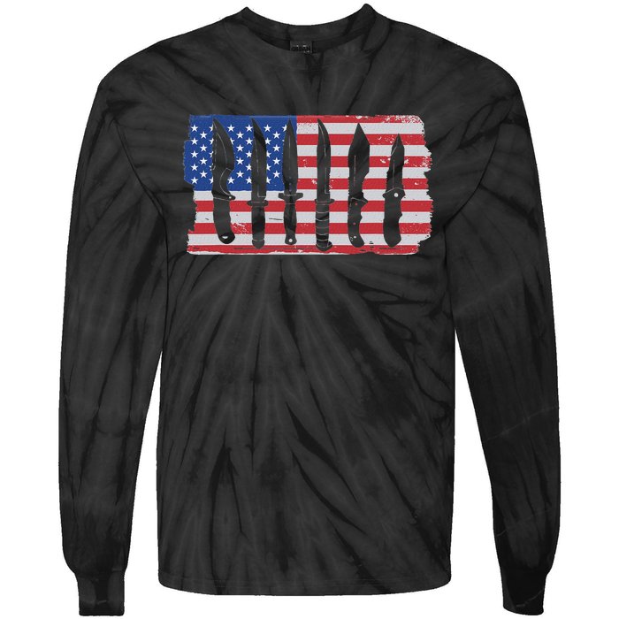 American Flag Different Kinds Of Knife Knife Collector Tie-Dye Long Sleeve Shirt