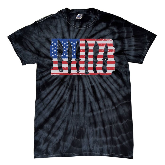 American Flag Different Kinds Of Knife Knife Collector Tie-Dye T-Shirt