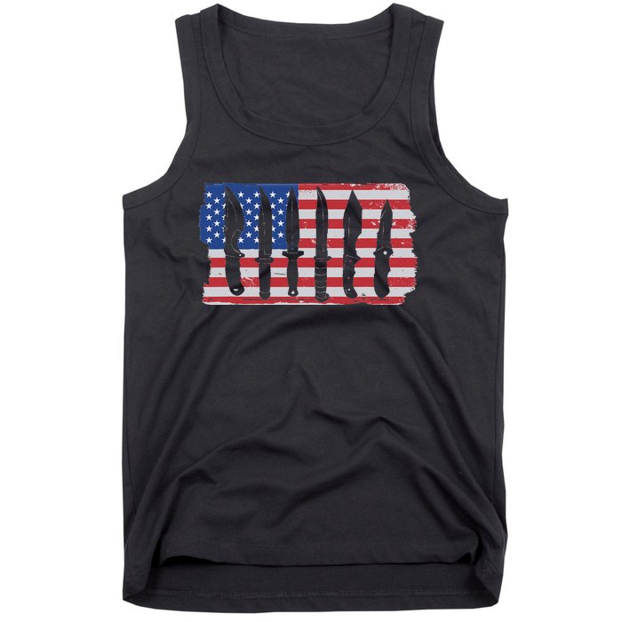 American Flag Different Kinds Of Knife Knife Collector Tank Top