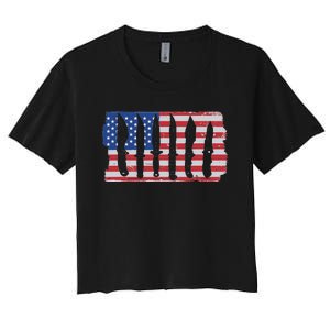 American Flag Different Kinds Of Knife Knife Collector Women's Crop Top Tee