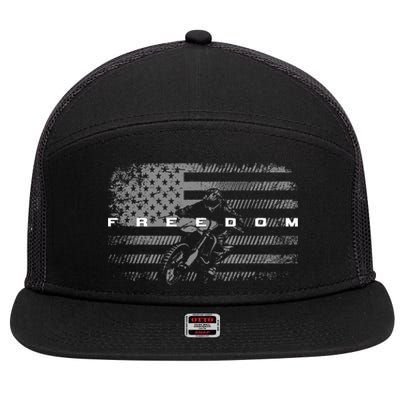 American Flag Dirt Bike Motocross 7 Panel Mesh Trucker Snapback Hat