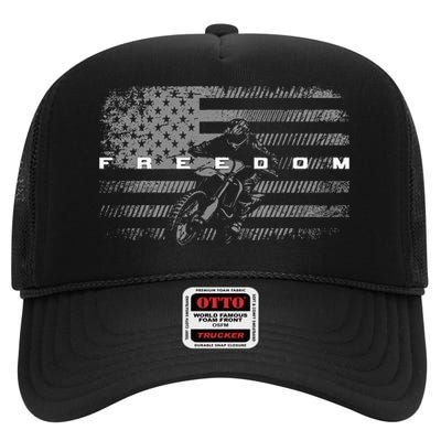 American Flag Dirt Bike Motocross High Crown Mesh Back Trucker Hat