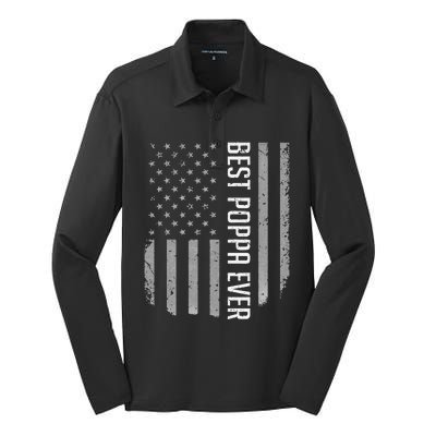 American Flag Dad Gift For Fathers Day Best Poppa Ever Silk Touch Performance Long Sleeve Polo