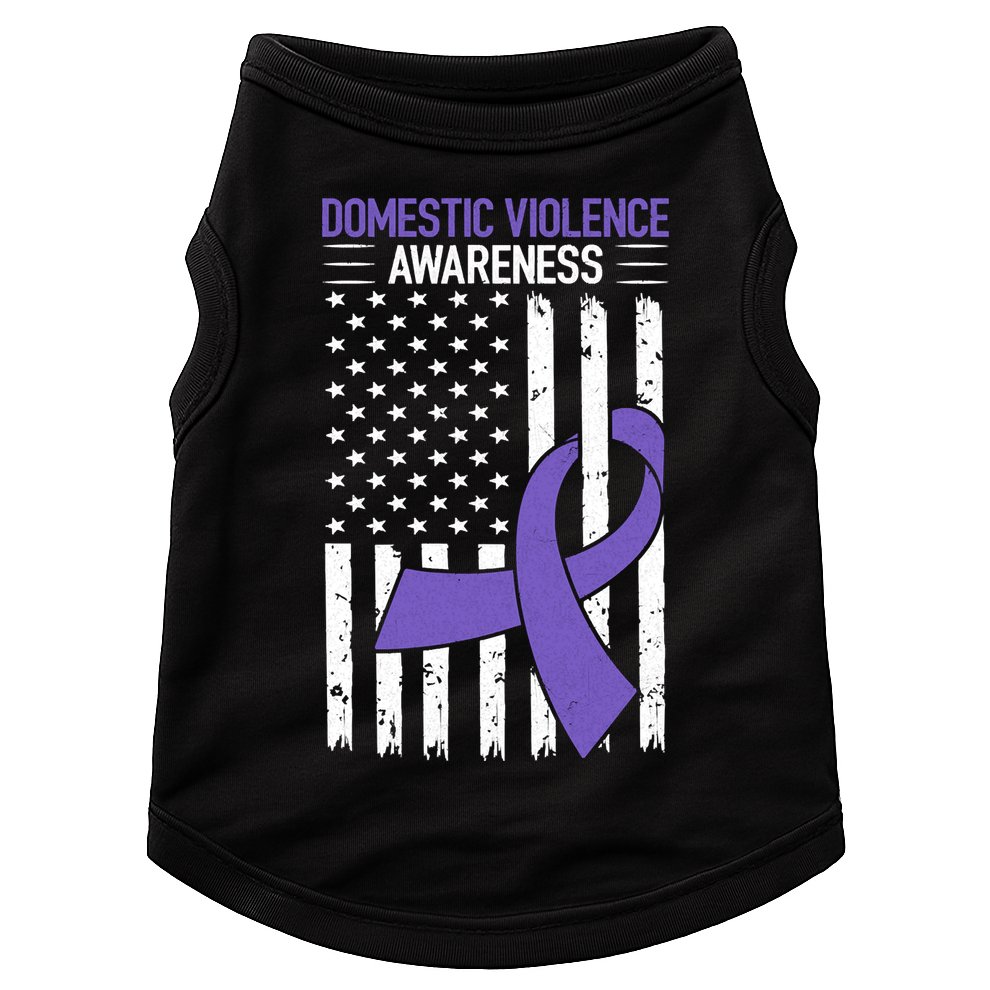 American Flag Domestic Violence Awareness Cool Purple Ribbon Doggie Tank
