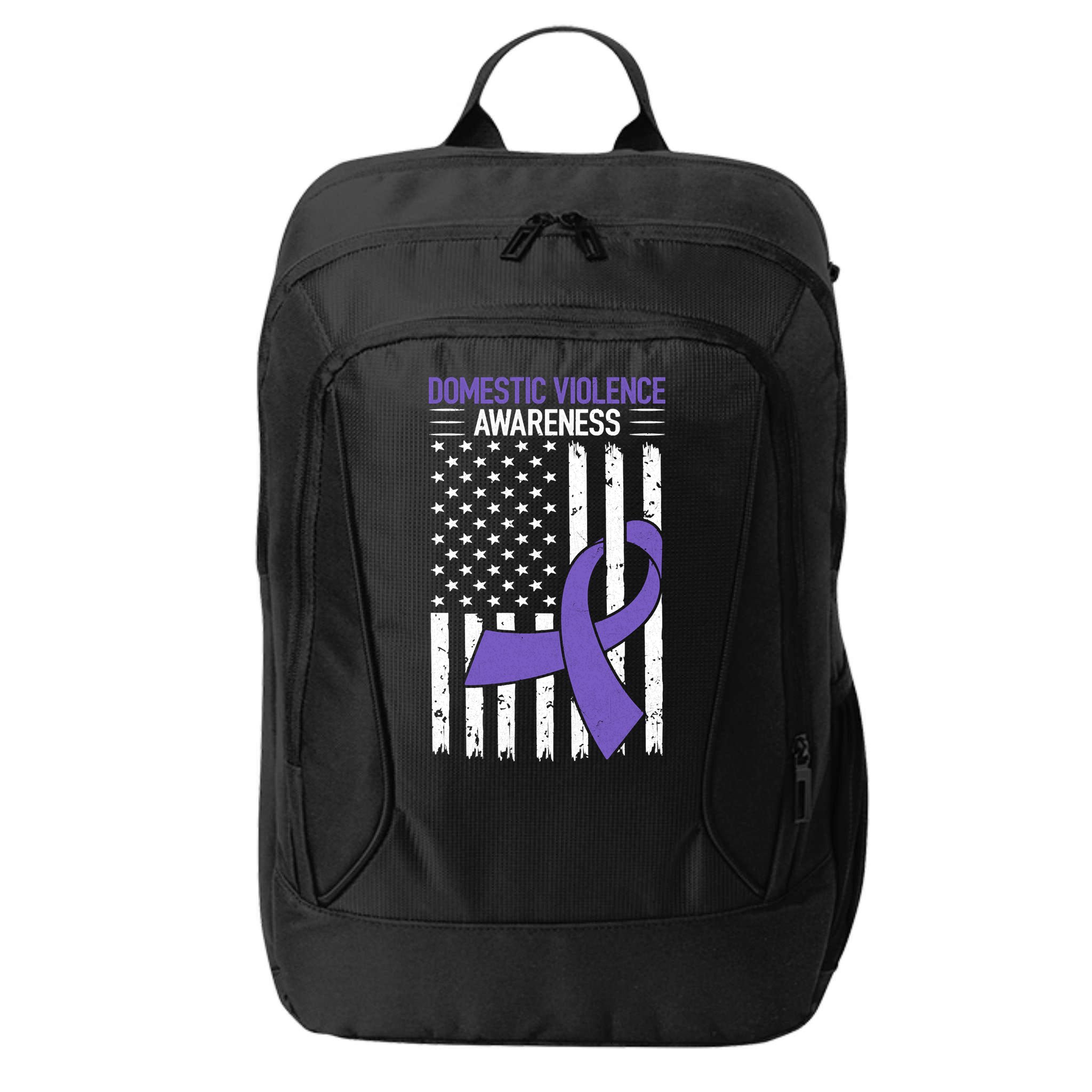 American Flag Domestic Violence Awareness Cool Purple Ribbon City Backpack