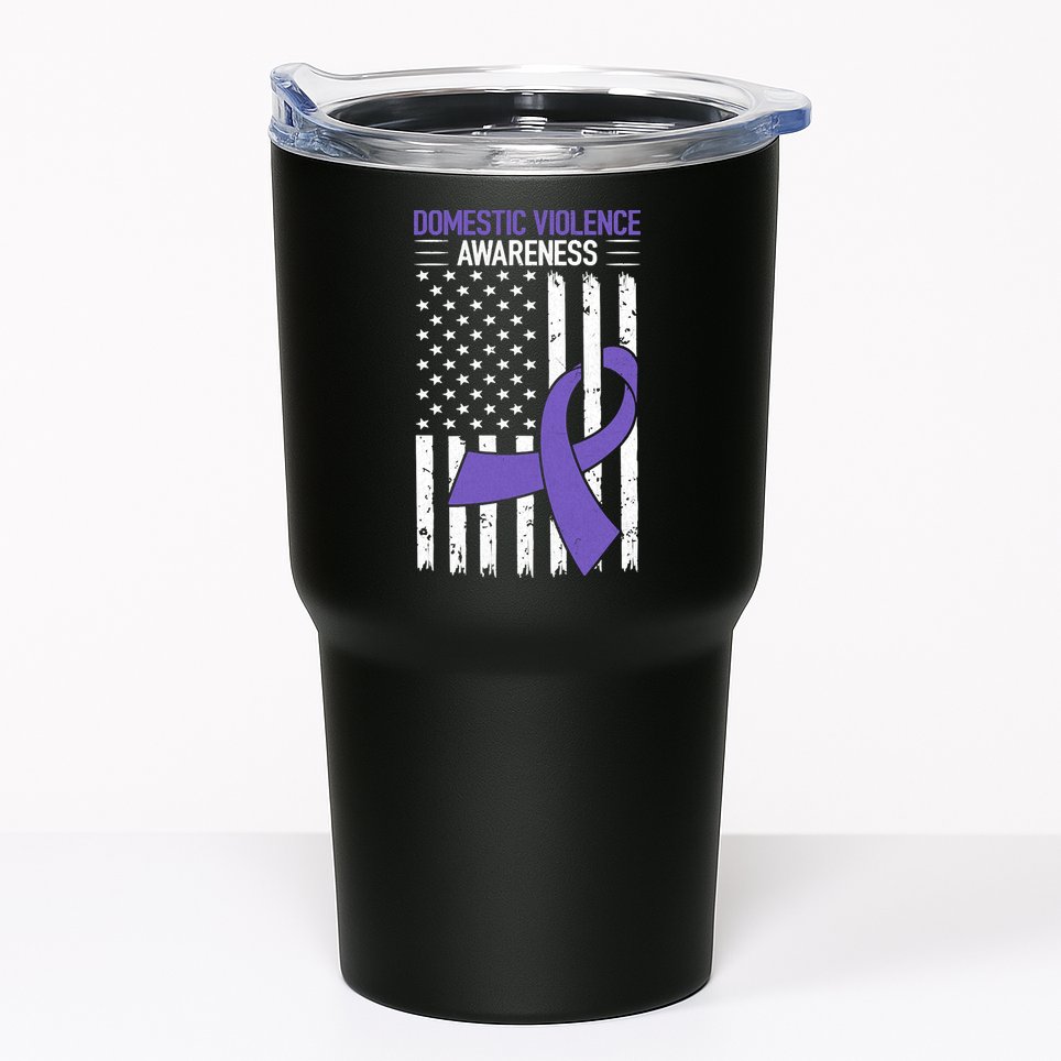 American Flag Domestic Violence Awareness Cool Purple Ribbon Tumbler