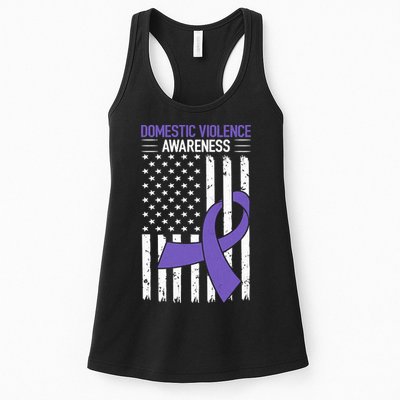 American Flag Domestic Violence Awareness Cool Purple Ribbon Womens Tank Top