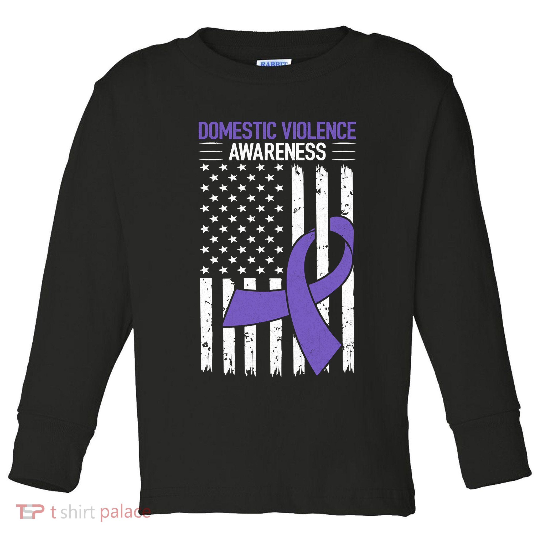 American Flag Domestic Violence Awareness Cool Purple Ribbon Toddler Long Sleeve Shirt