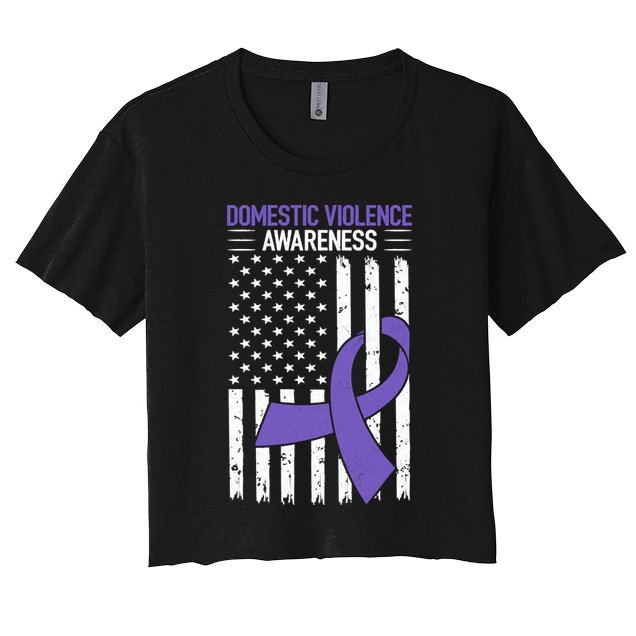 American Flag Domestic Violence Awareness Cool Purple Ribbon Crop Top