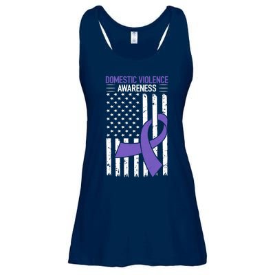 American Flag Domestic Violence Awareness Cool Purple Ribbon Ladies Essential Flowy Tank