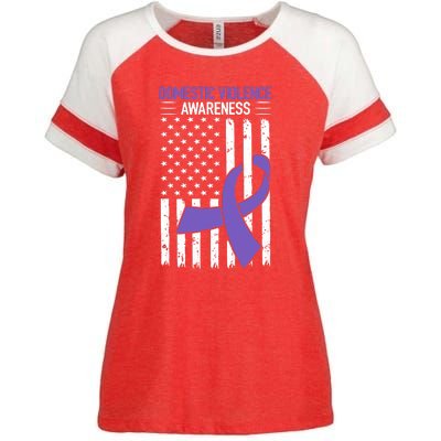 American Flag Domestic Violence Awareness Cool Purple Ribbon Enza Ladies Jersey Colorblock Tee