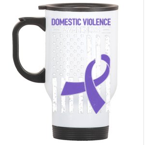 American Flag Domestic Violence Awareness Cool Purple Ribbon Stainless Steel Travel Mug