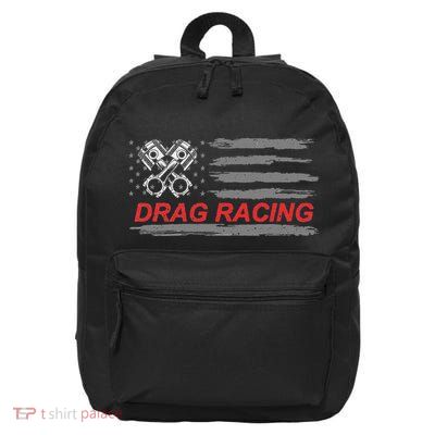 American Flag Drag Racing Car Lover Gift Idea Mm 16 in Basic Backpack