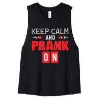 April Fools Day Keep Calm and Prank On Women's Racerback Cropped Tank