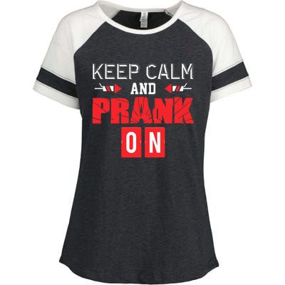 April Fools Day Keep Calm and Prank On Enza Ladies Jersey Colorblock Tee