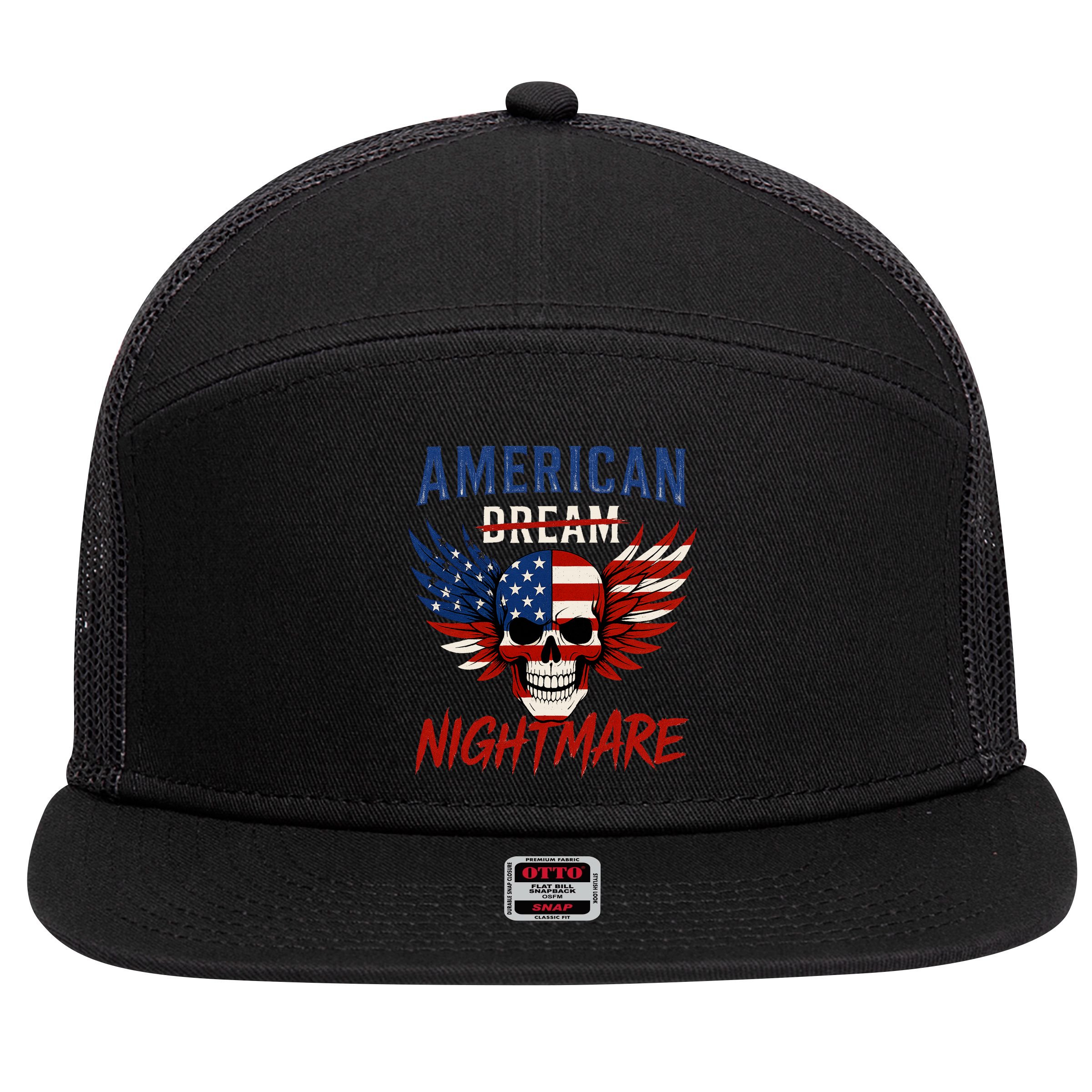 American Flag Dream Nightmare 7 Panel Mesh Trucker Snapback Hat