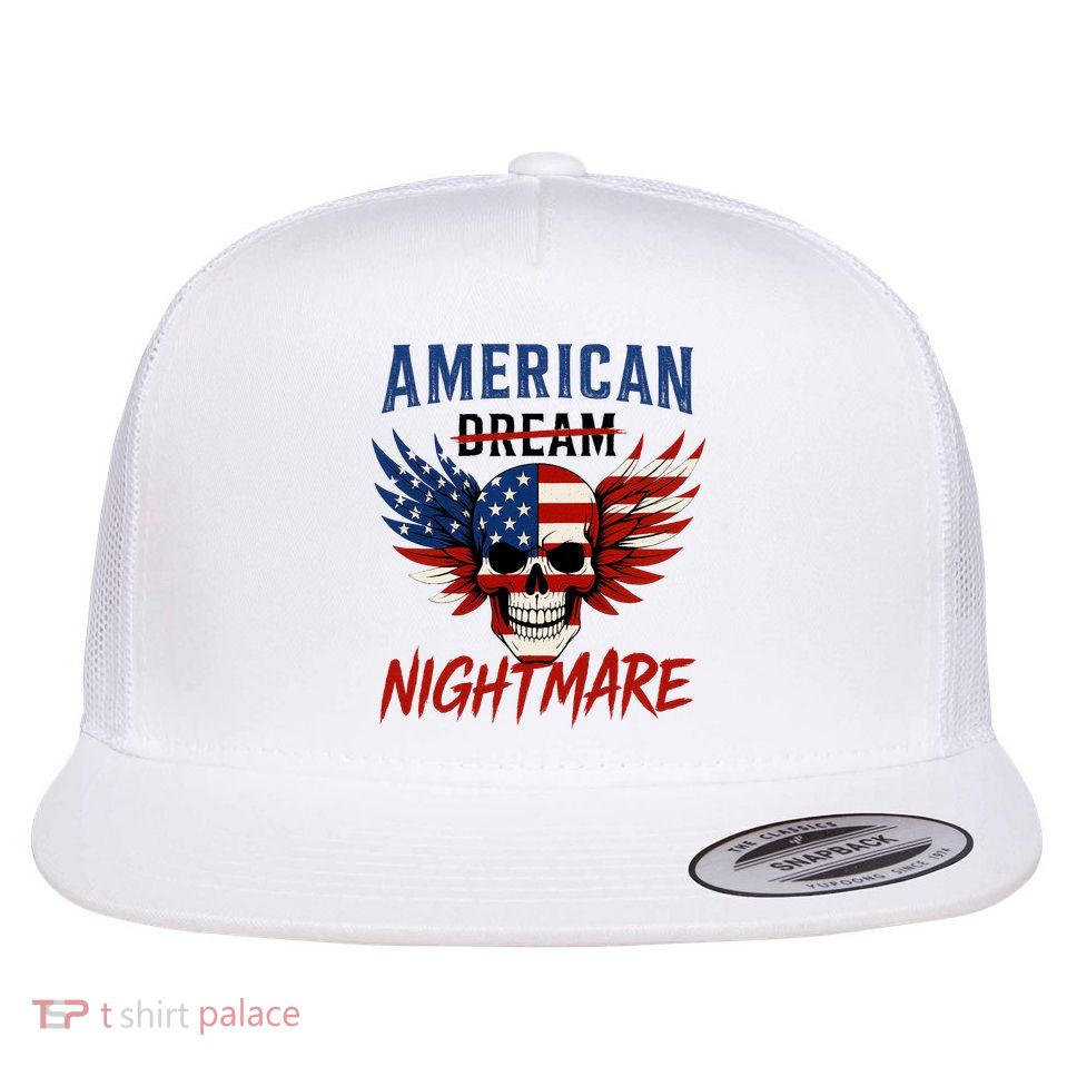 American Flag Dream Nightmare Flat Bill Trucker Hat