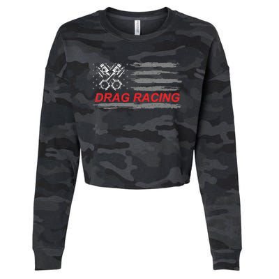 American Flag Drag Racing Car Lover Cropped Pullover Crew