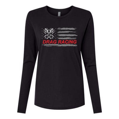 American Flag Drag Racing Car Lover Womens Cotton Relaxed Long Sleeve T-Shirt