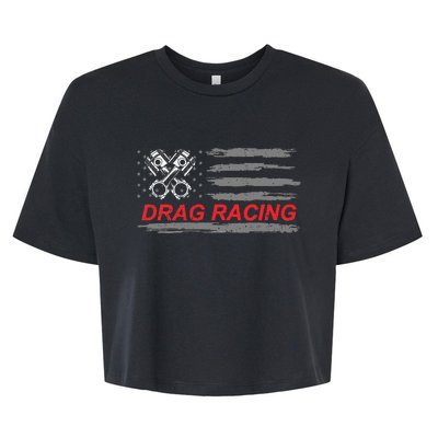 American Flag Drag Racing Car Lover Bella+Canvas Jersey Crop Tee