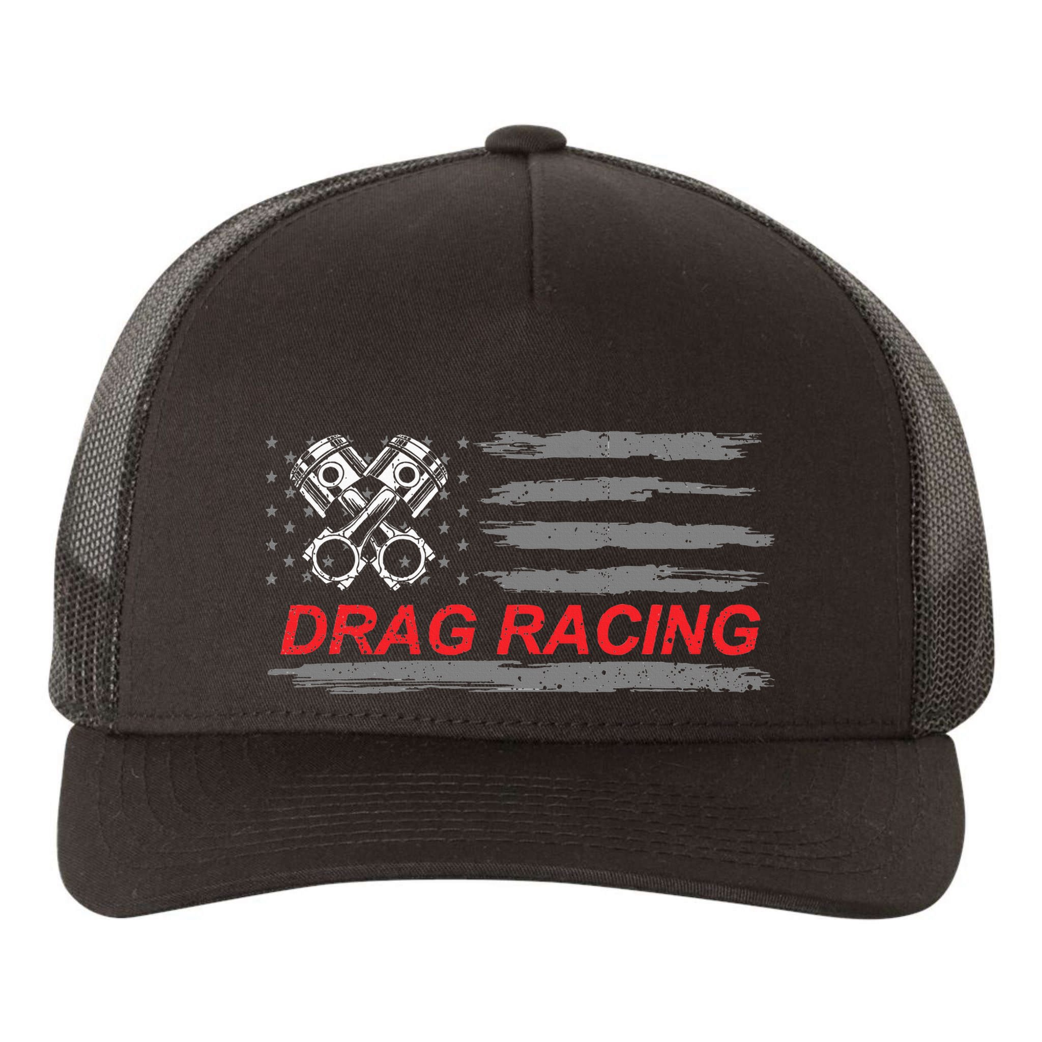 American Flag Drag Racing Car Lover Yupoong Adult 5-Panel Trucker Hat