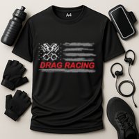 American Flag Drag Racing Car Lover Cooling Performance Crew T-Shirt