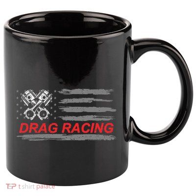 American Flag Drag Racing Car Lover 11oz C Handle Ceramic Mug